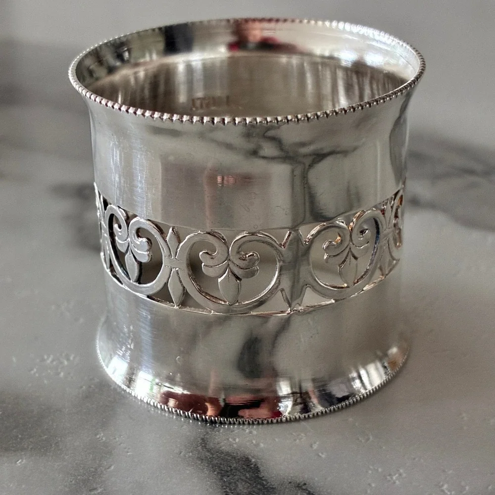 Vintage Silver Plated Filigree Napkin Rings Set of 6 Fleur De Lis Italy